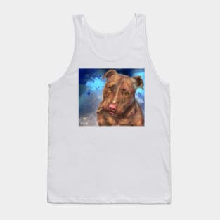 Painting of a Red Nose Pit Bull with a Cigar Tank Top